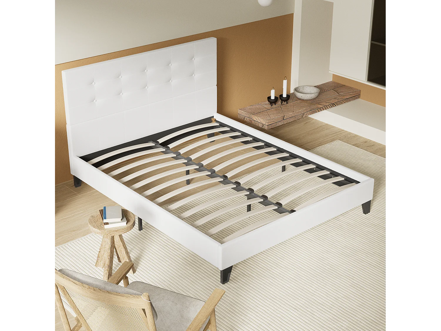 Lit 120x190 cm avec tête de lit similicuir couleur blanc