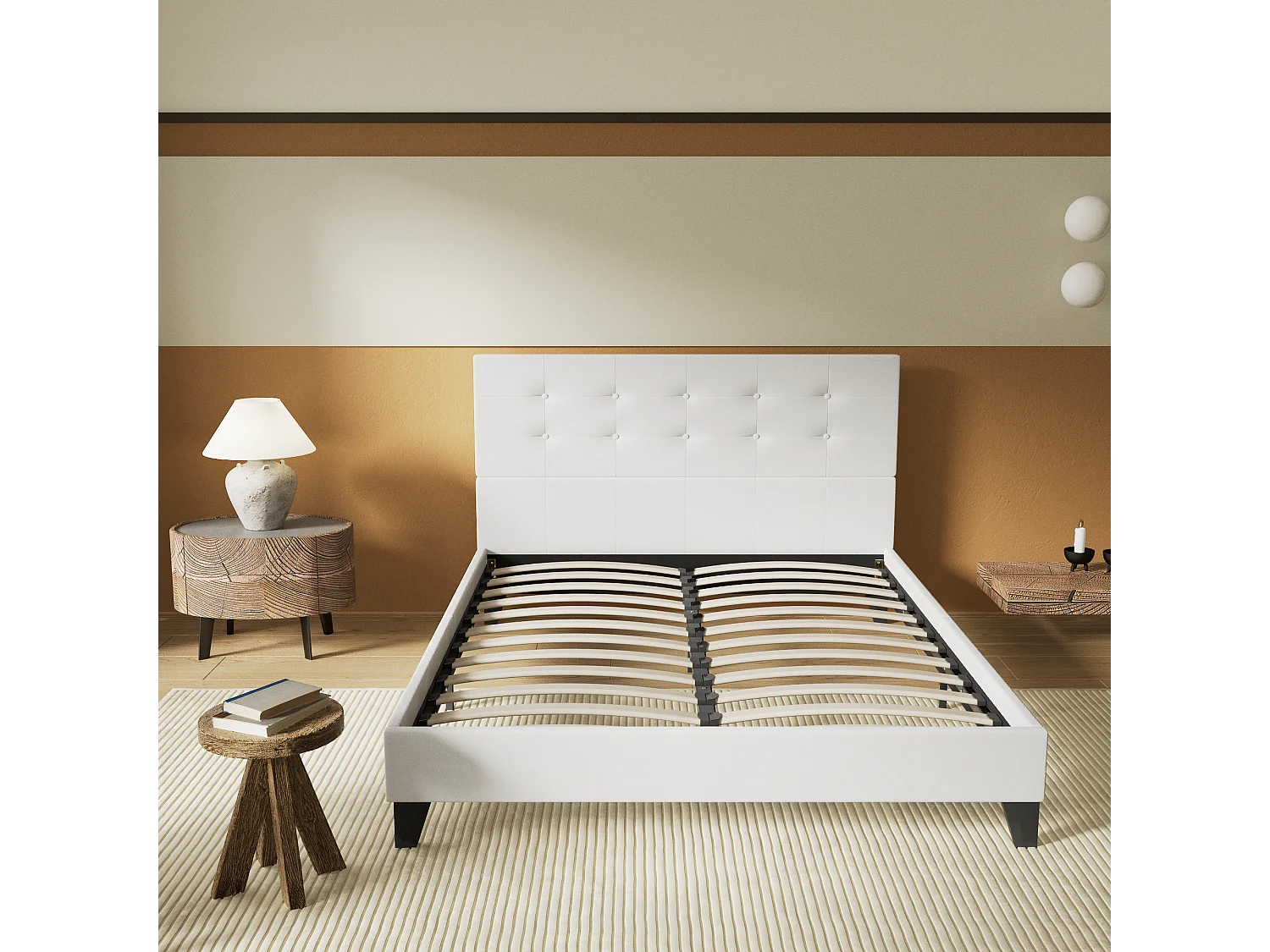 Lit 120x190 cm avec tête de lit similicuir couleur blanc