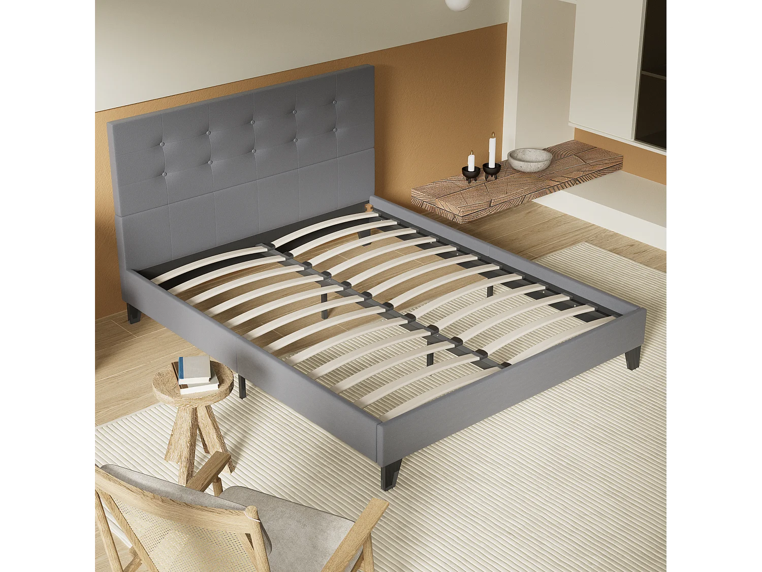 Lit 120x190 cm avec tête de lit similicuir couleur gris