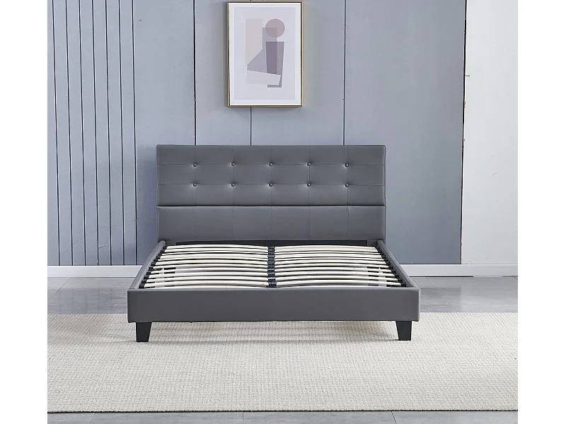 Lit 140x190 cm avec tête de lit similicuir couleur gris
