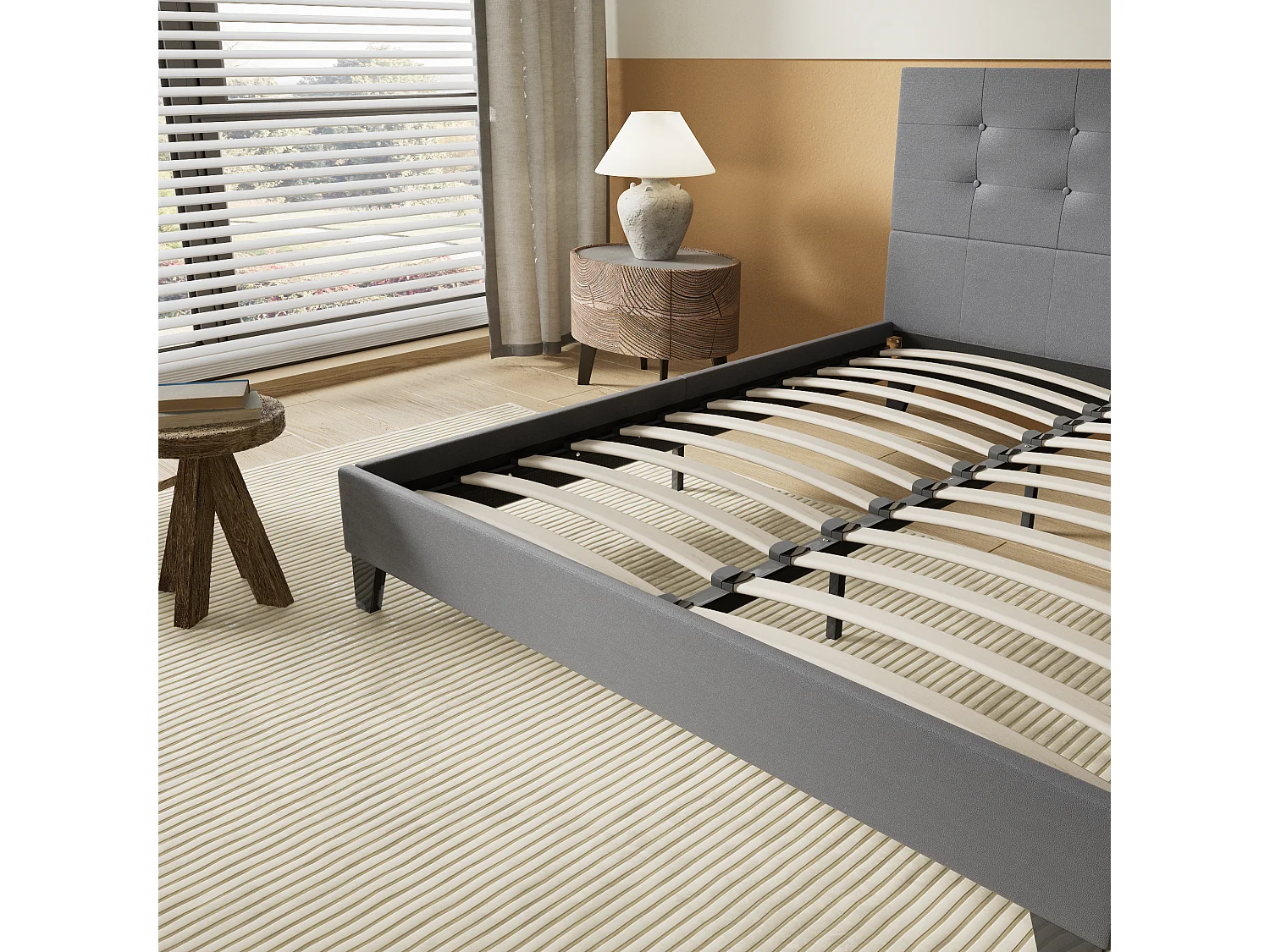 Lit 140x190 cm avec tête de lit similicuir couleur gris