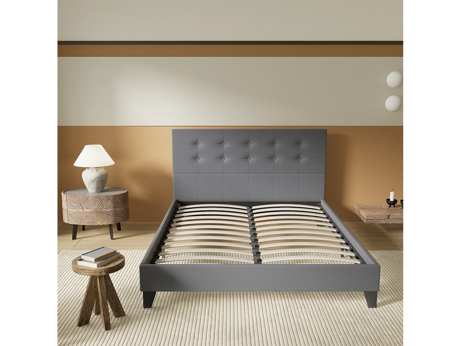 Lit 140x190 cm avec tête de lit similicuir couleur gris