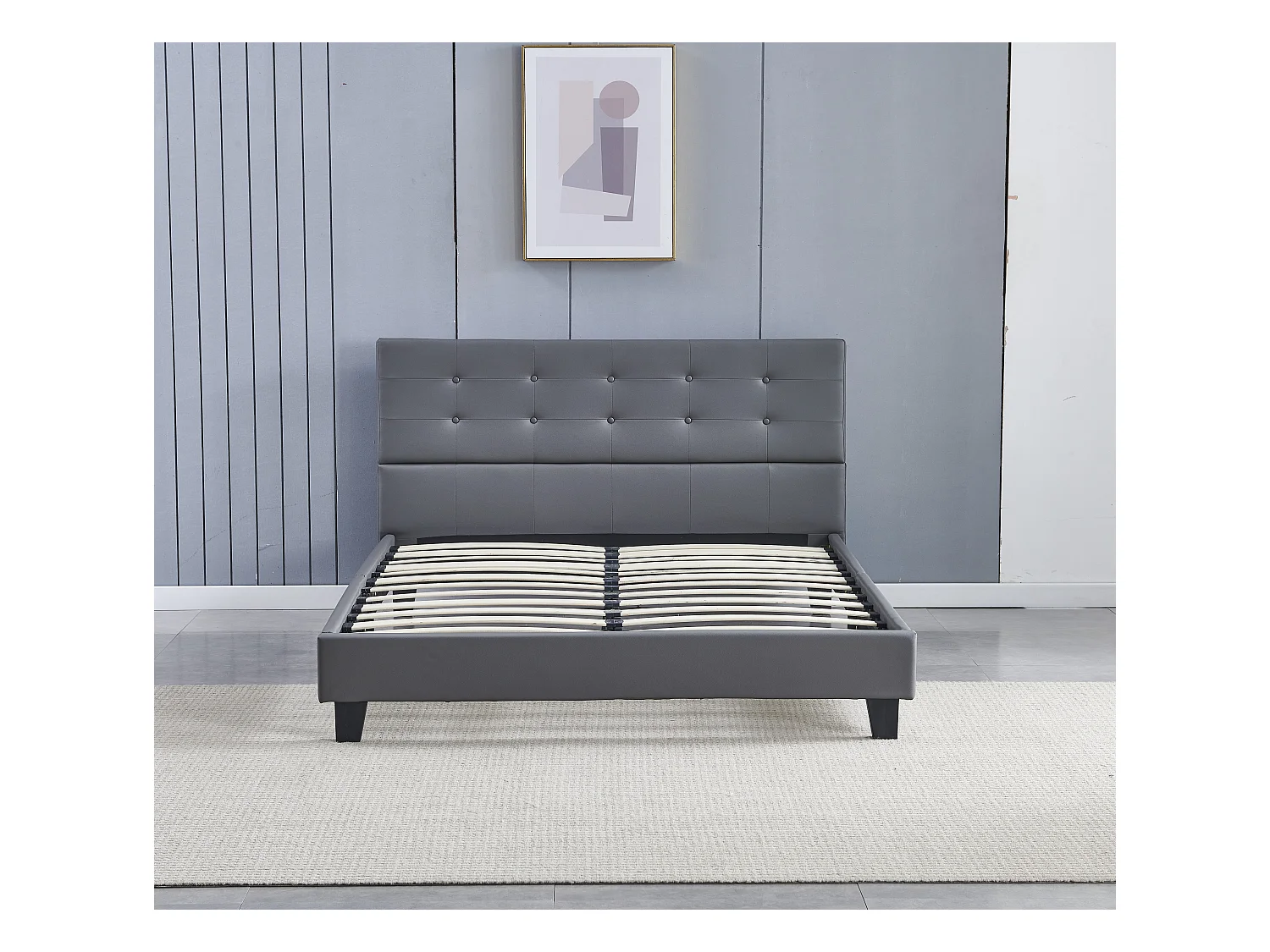 Lit 140x190 cm avec tête de lit similicuir couleur gris