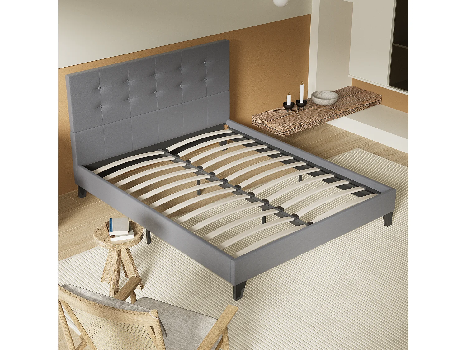 Lit 140x190 cm avec tête de lit similicuir couleur gris