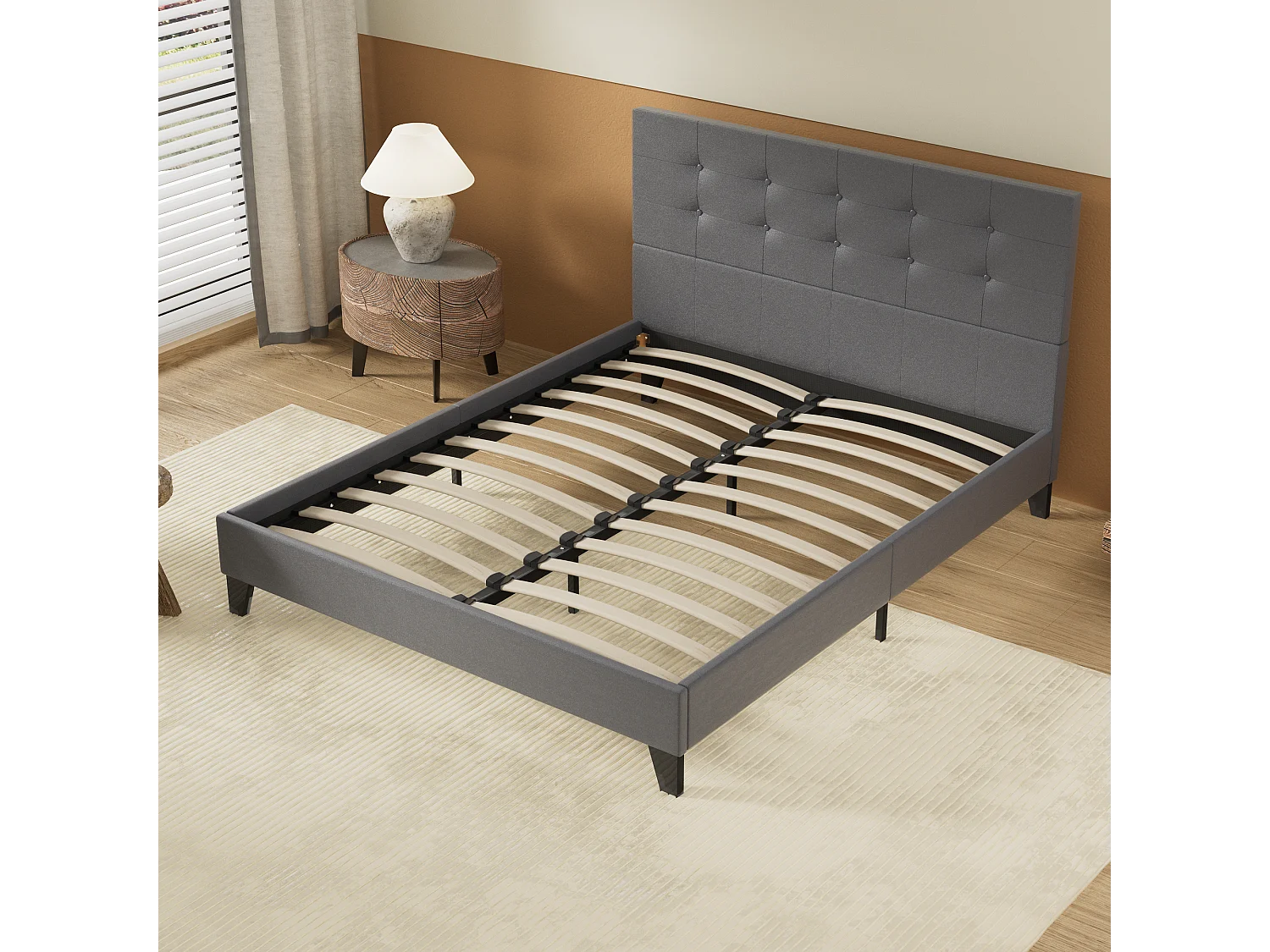 Lit 140x190 cm avec tête de lit similicuir couleur gris