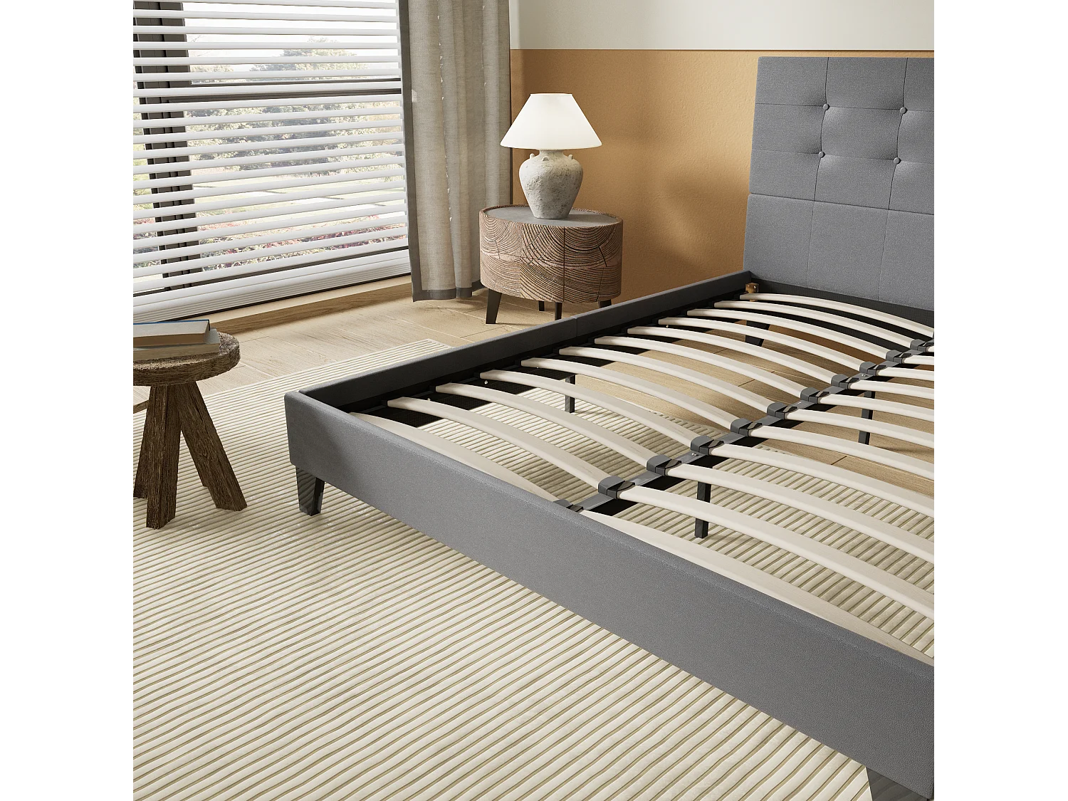 Lit 140x190 cm avec tête de lit similicuir couleur gris