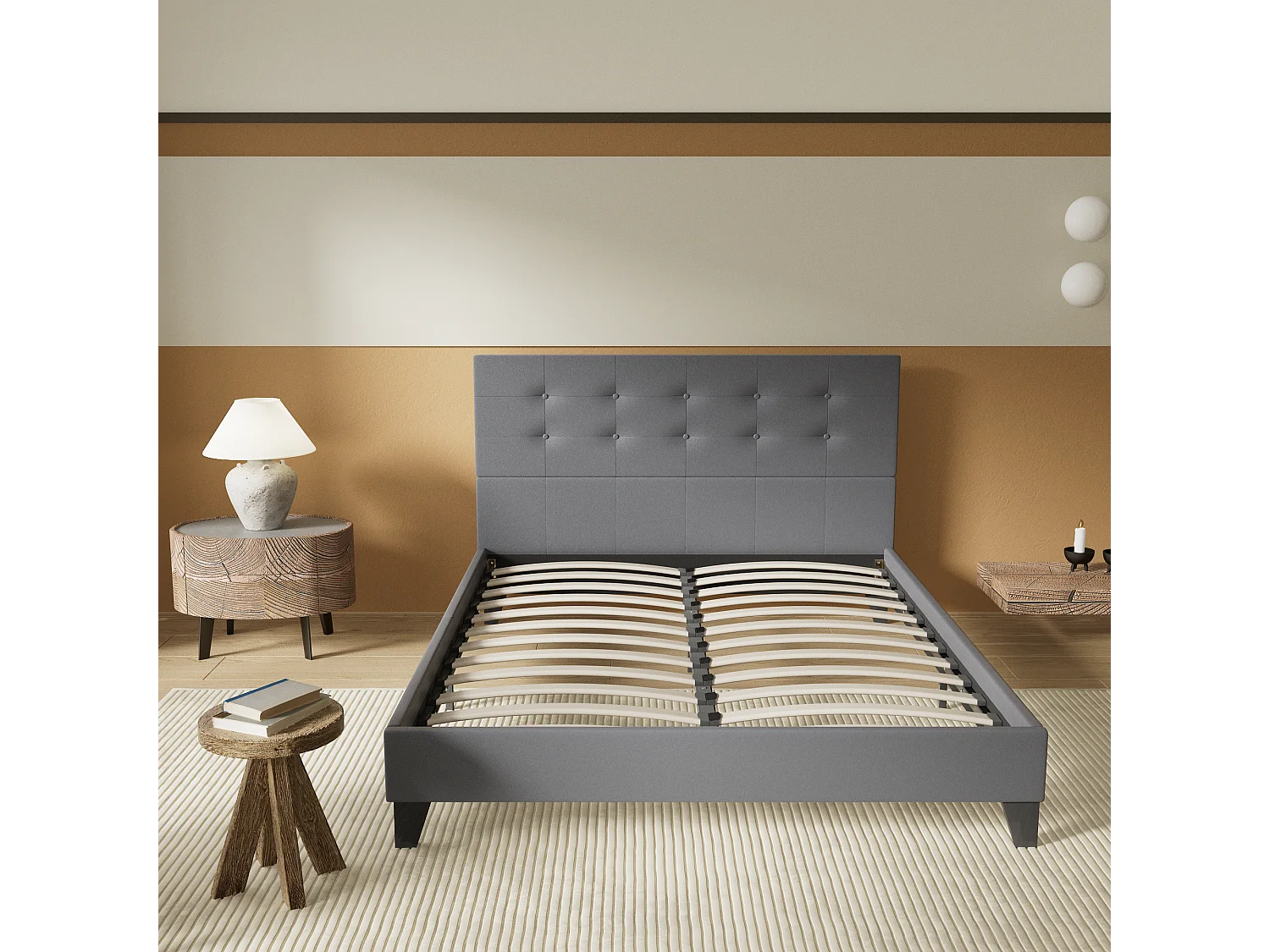 Lit 140x190 cm avec tête de lit similicuir couleur gris