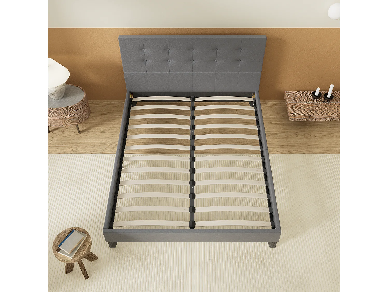 Lit 140x190 cm avec tête de lit similicuir couleur gris