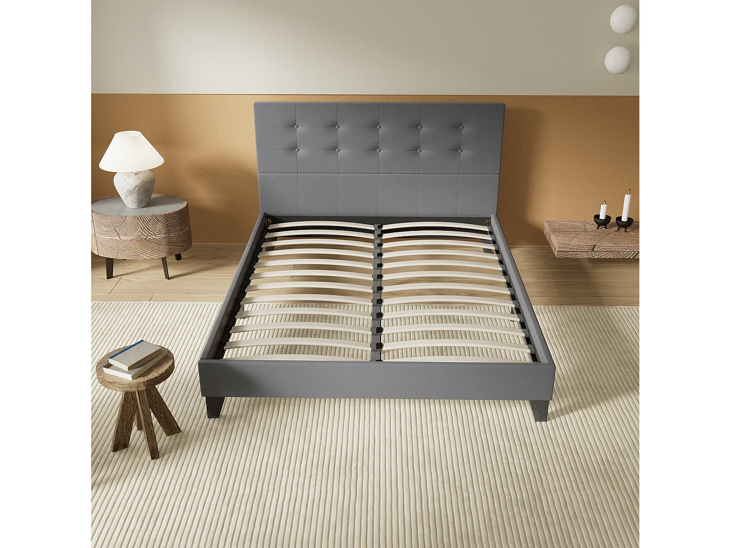 Lit 160x200 cm avec tête de lit similicuir couleur gris