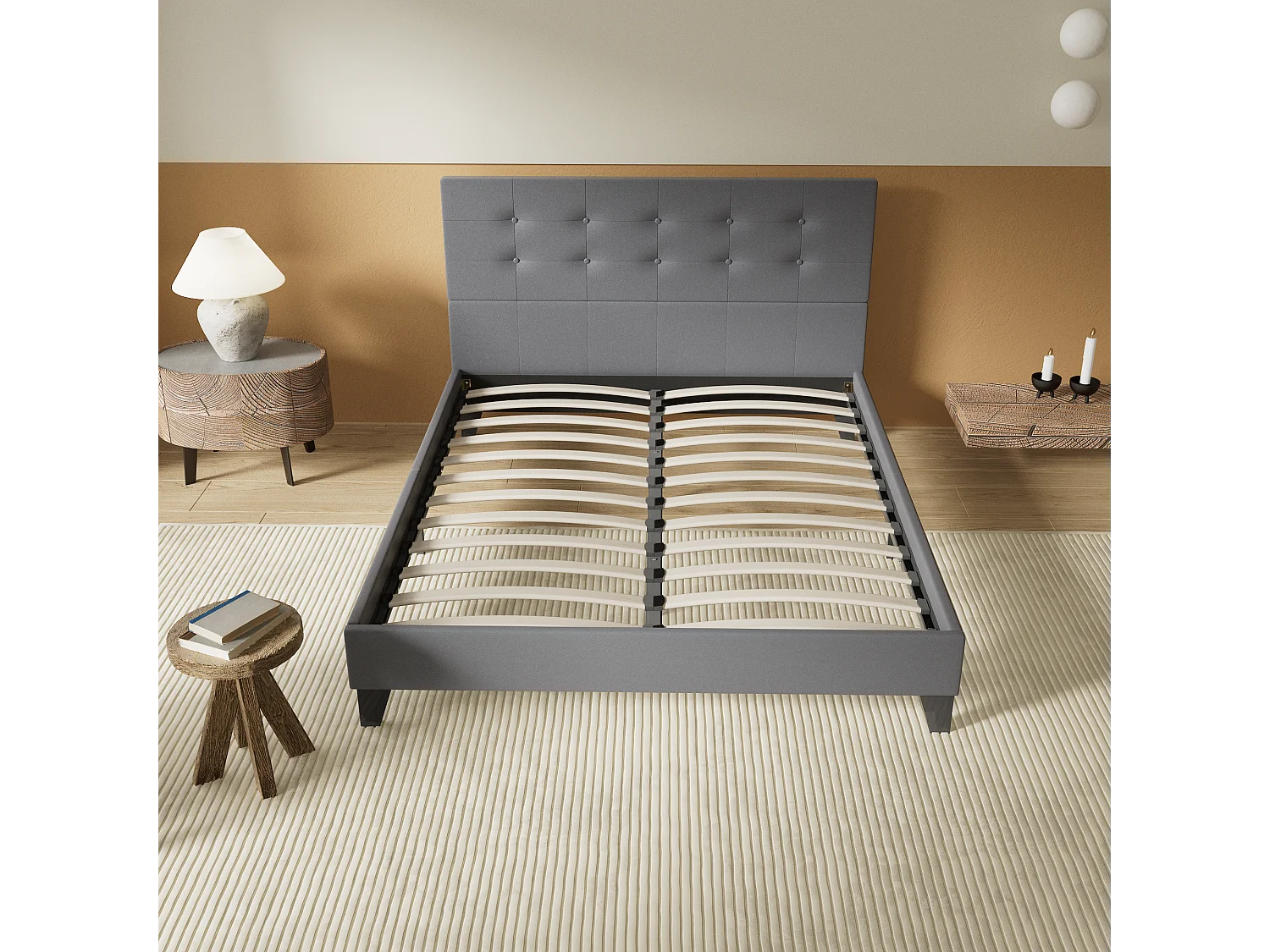 Lit 160x200 cm avec tête de lit similicuir couleur gris