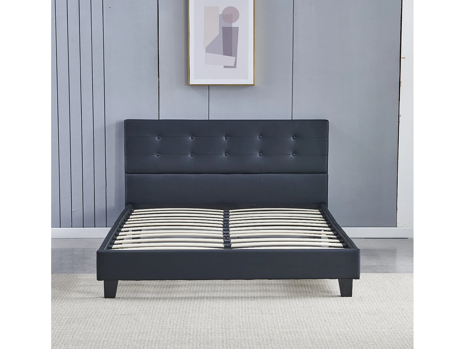 Lit 140x190 cm avec tête de lit similicuir couleur noir