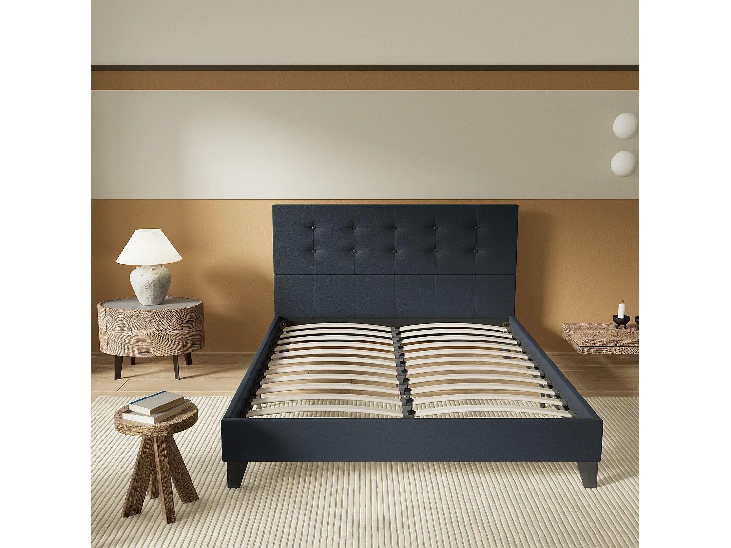 Lit 140x190 cm avec tête de lit similicuir couleur noir