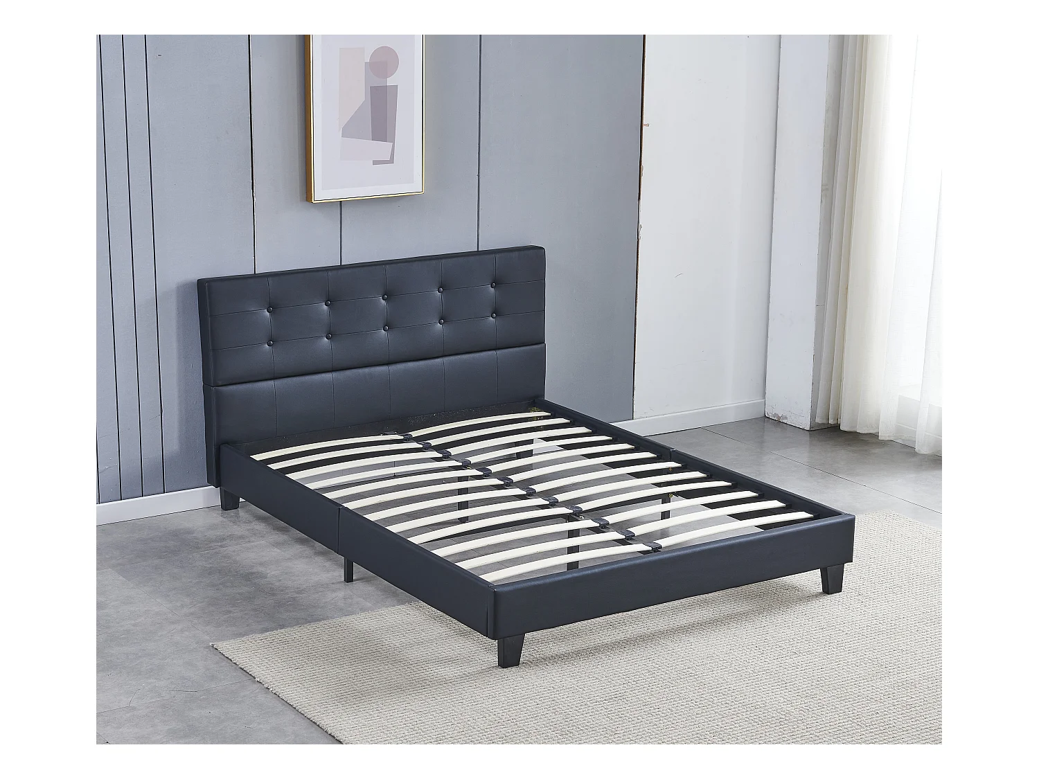 Lit 140x190 cm avec tête de lit similicuir couleur noir