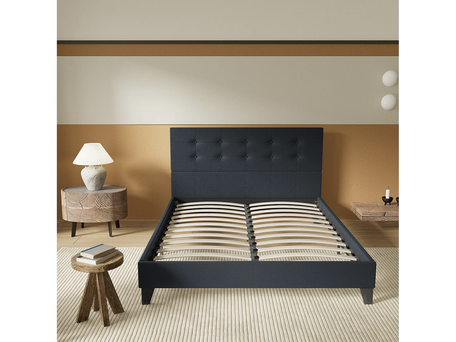 Lit 140x190 cm avec tête de lit similicuir couleur noir