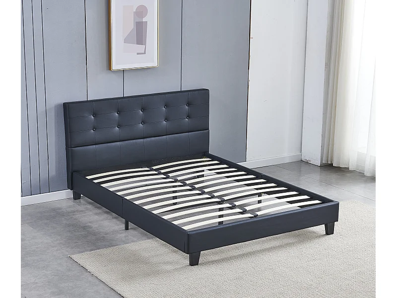 Lit 140x190 cm avec tête de lit similicuir couleur noir