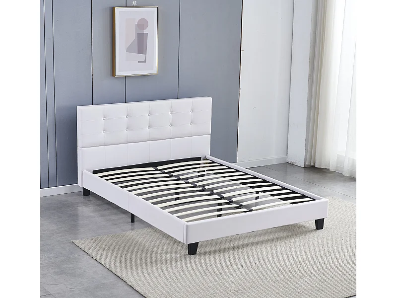 Lit 140x200 cm avec tête de lit similicuir couleur blanc