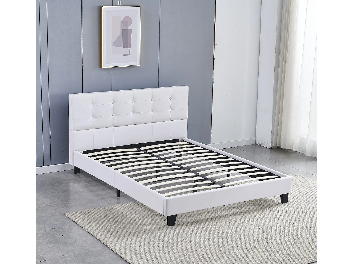 Lit 140x200 cm avec tête de lit similicuir couleur blanc