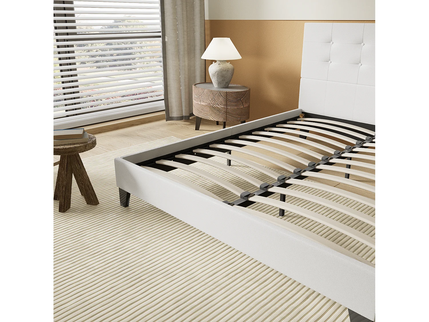 Lit 140x200 cm avec tête de lit similicuir couleur blanc