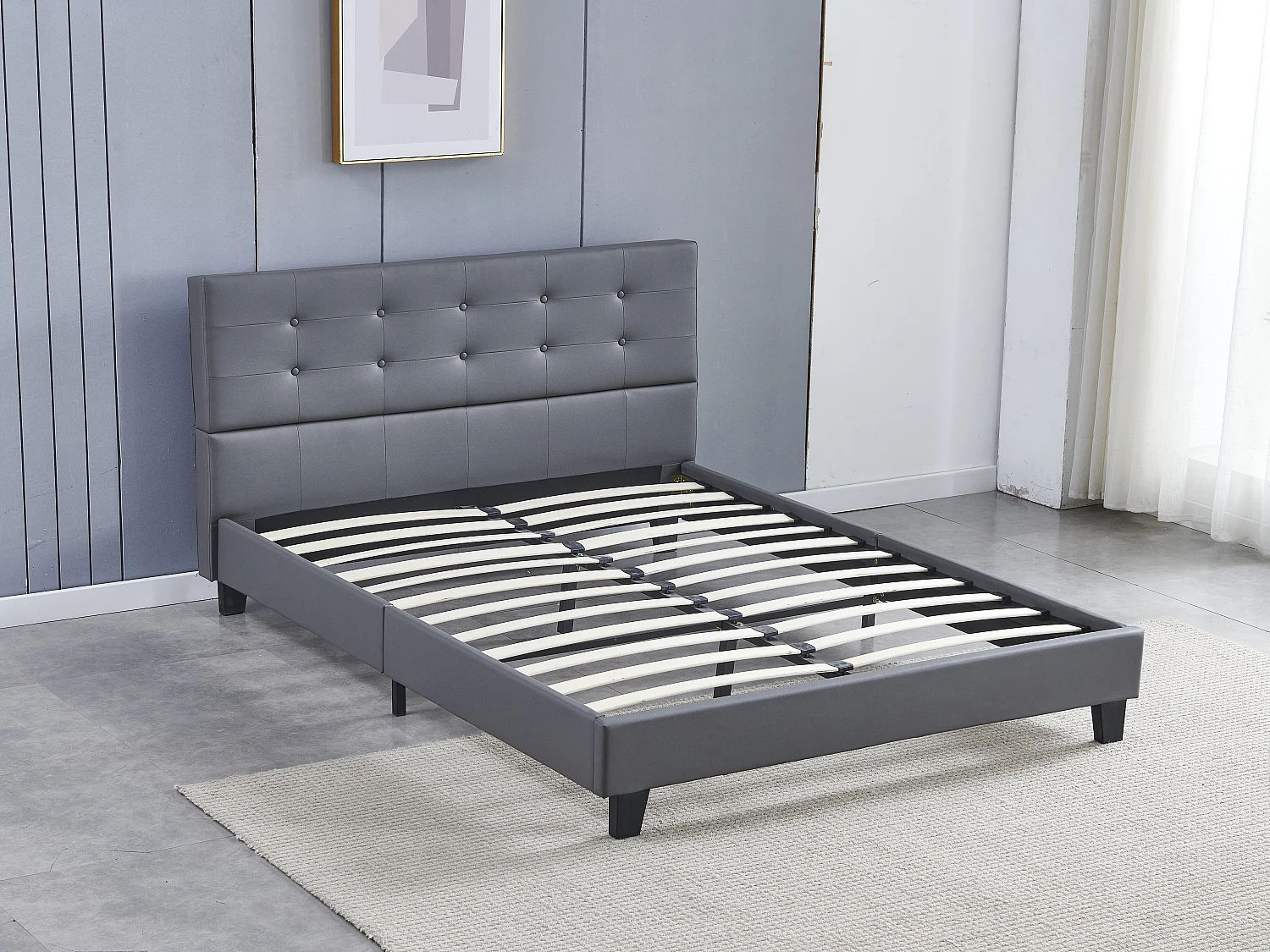 Lit 140x200 cm avec tête de lit similicuir couleur gris