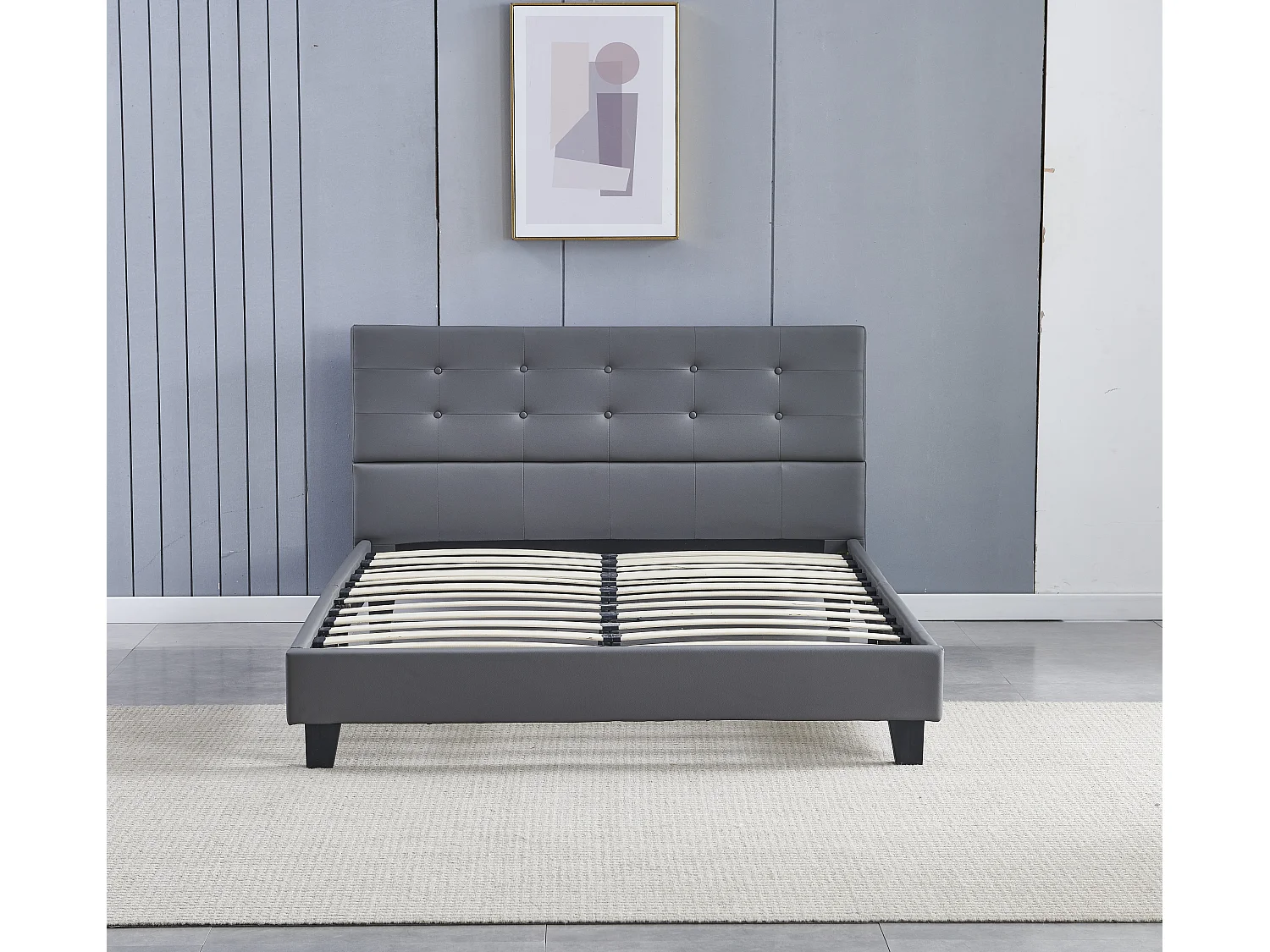 Lit 140x200 cm avec tête de lit similicuir couleur gris