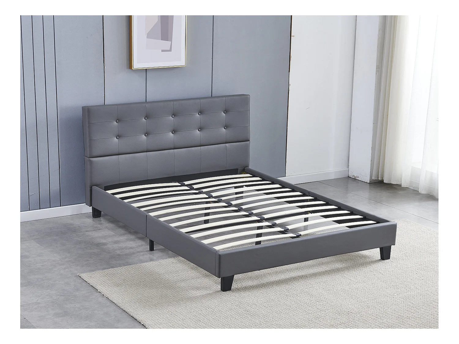 Lit 140x200 cm avec tête de lit similicuir couleur gris