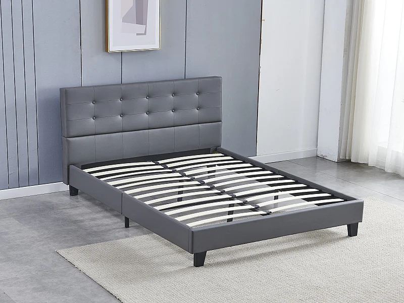 Lit 140x200 cm avec tête de lit similicuir couleur gris