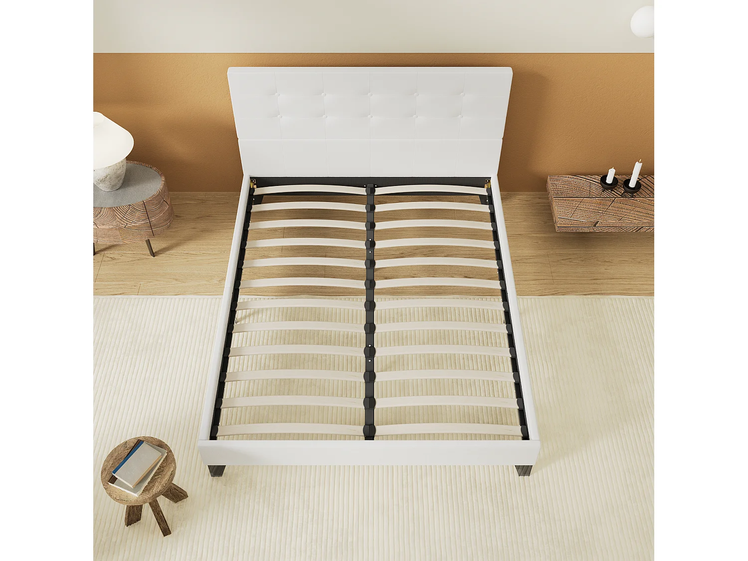 Lit 160x200 cm avec tête de lit similicuir couleur blanc