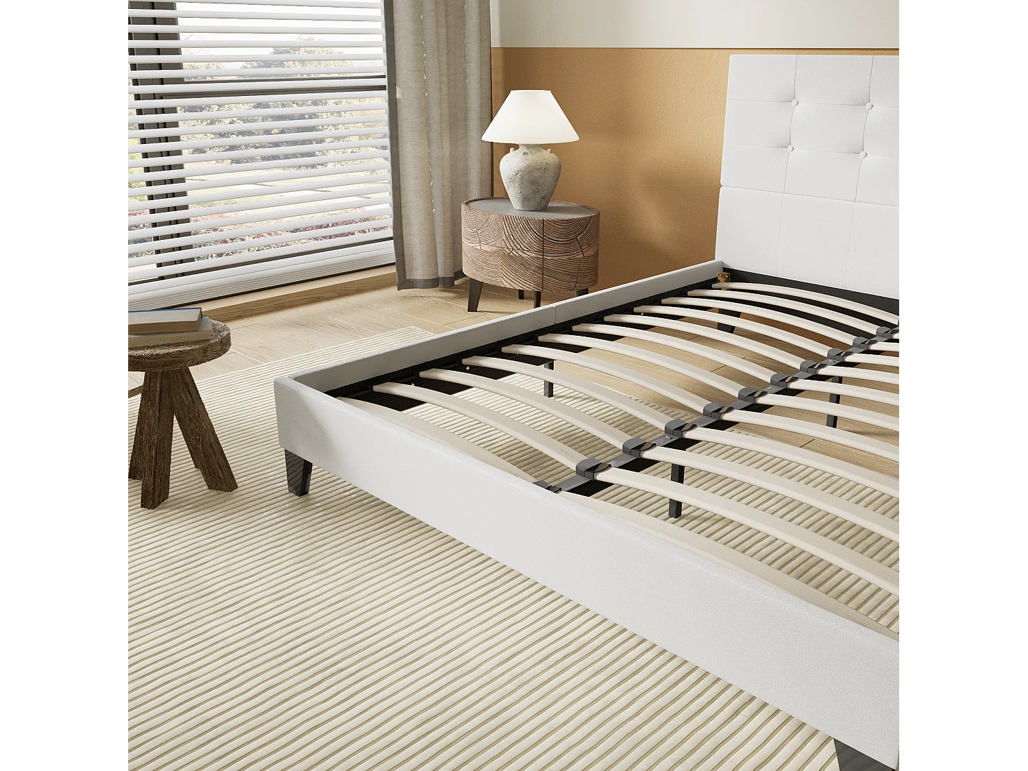 Lit 160x200 cm avec tête de lit similicuir couleur blanc