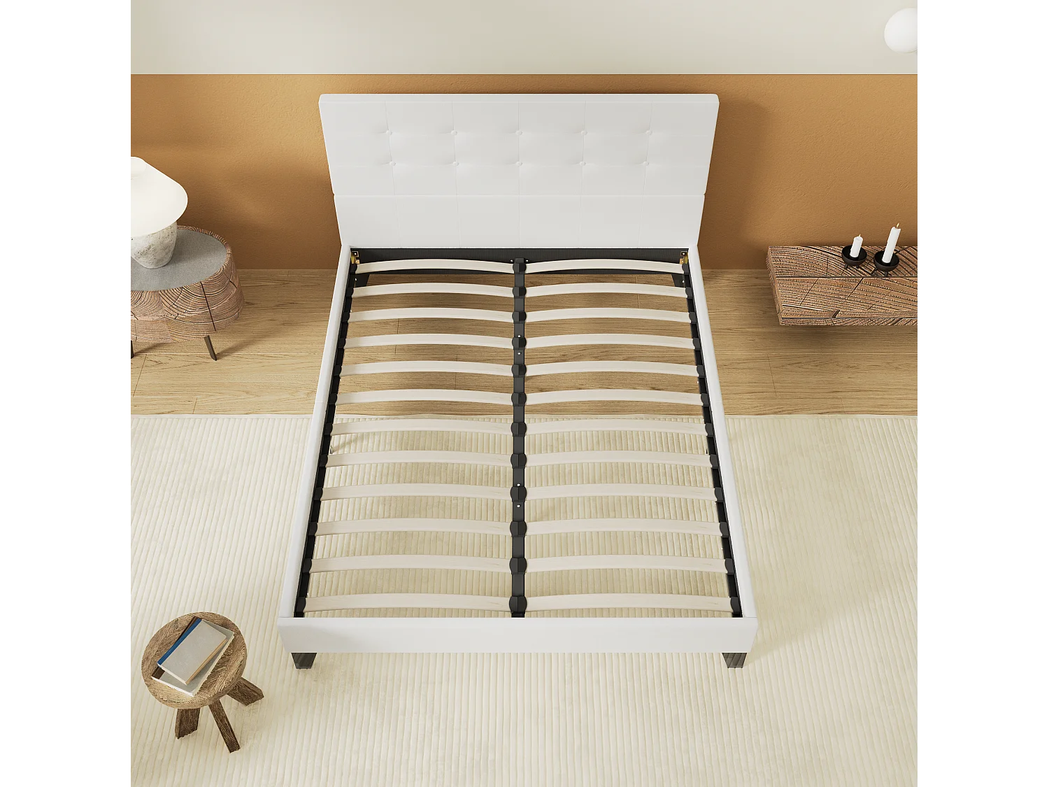 Lit 160x200 cm avec tête de lit similicuir couleur blanc