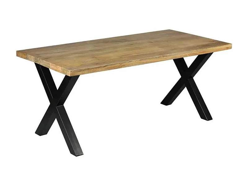 ZINA - Table de Repas 180cm Manguier Massif Piètement X