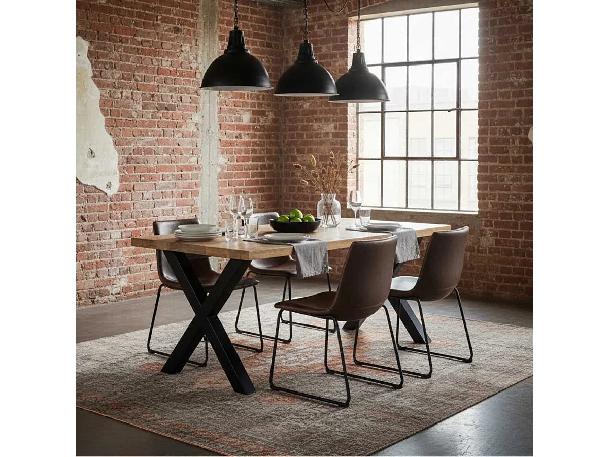 ZINA - Table de Repas 180cm Manguier Massif Piètement X