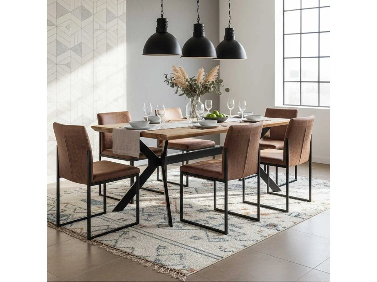 STEA - Table de Repas 180cm Manguier Massif Piètement Etoile