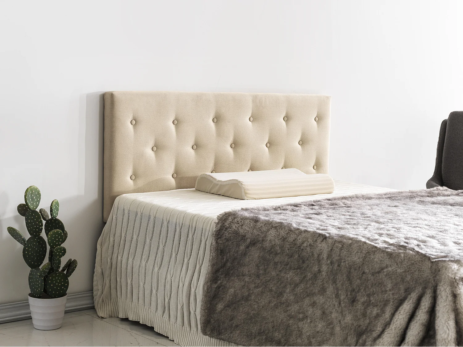 Tête De Lit 160x100 Cm, Capitonnée Tissu Beige, Epaisseur 8 Cm