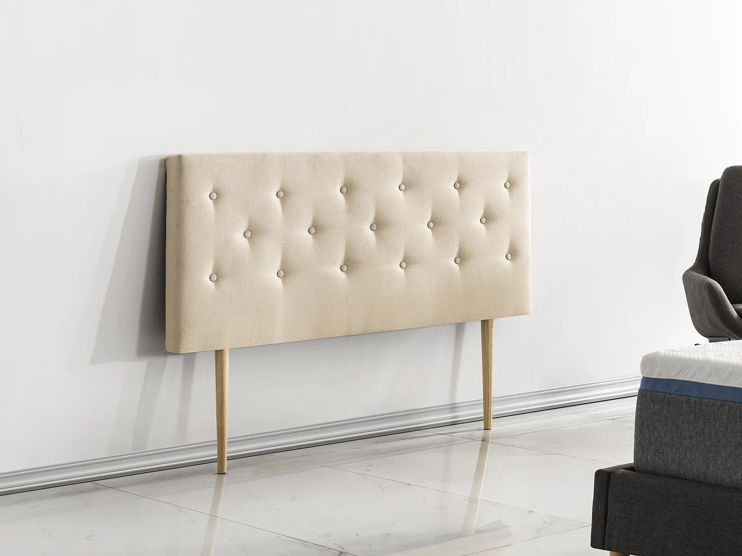 Tête De Lit 160x100 Cm, Capitonnée Tissu Beige, Epaisseur 8 Cm