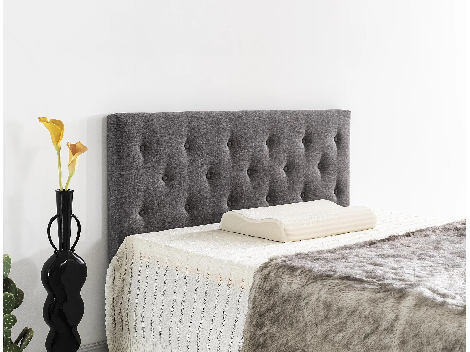 Tête De Lit 140x100 Cm, Capitonnée Tissu Gris, Epaisseur 8 Cm