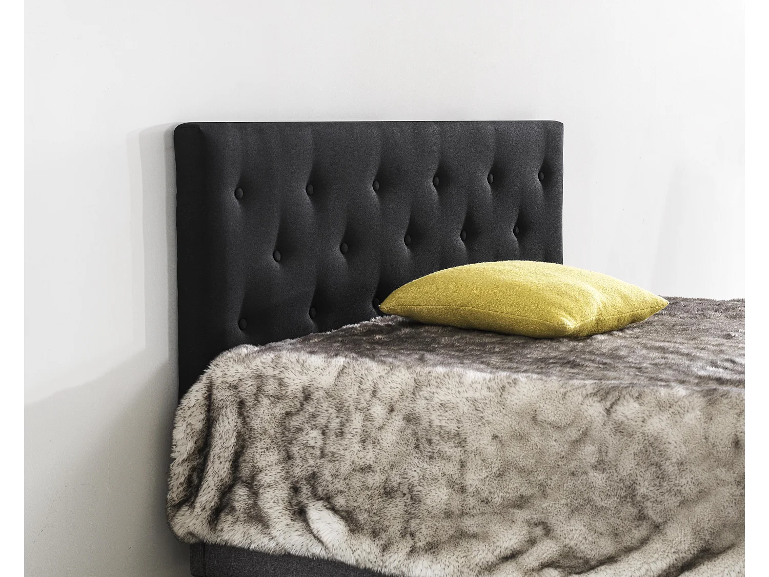 Tête De Lit 160x100 Cm, Capitonnée Tissu Noir, Epaisseur 8 Cm