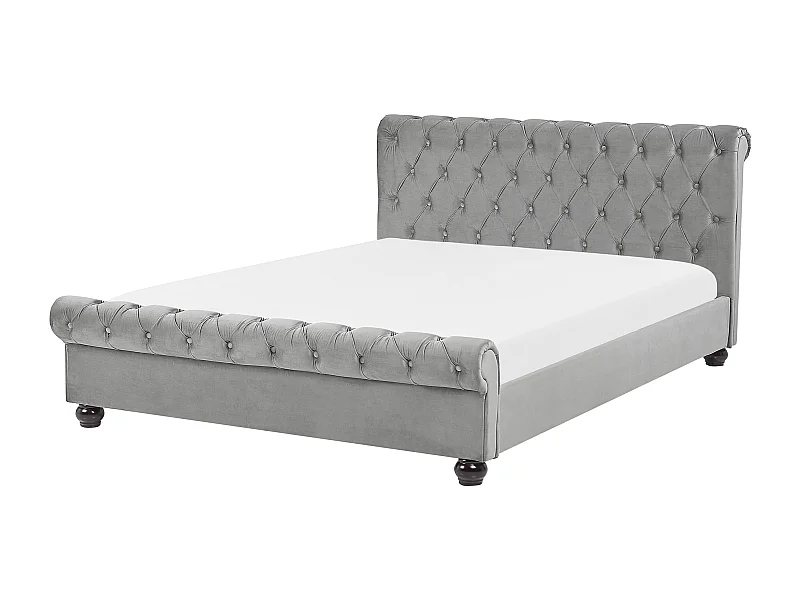 Bett Polsterbezug Samtstoff Chesterfield Style hellgrau 160 x 200 cm Avallon