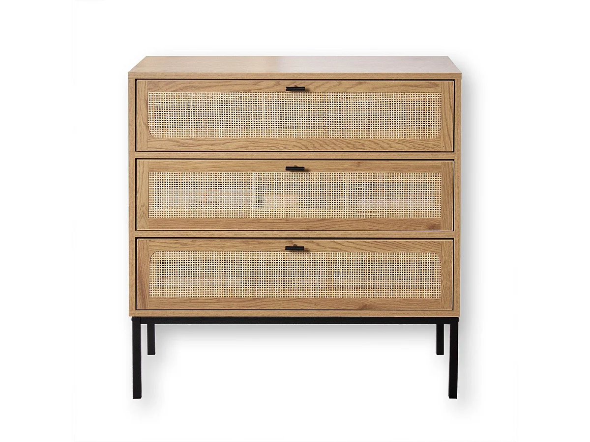 Commode 3 Tiroirs Façade Rotin L80 x P39 cm - JAYA