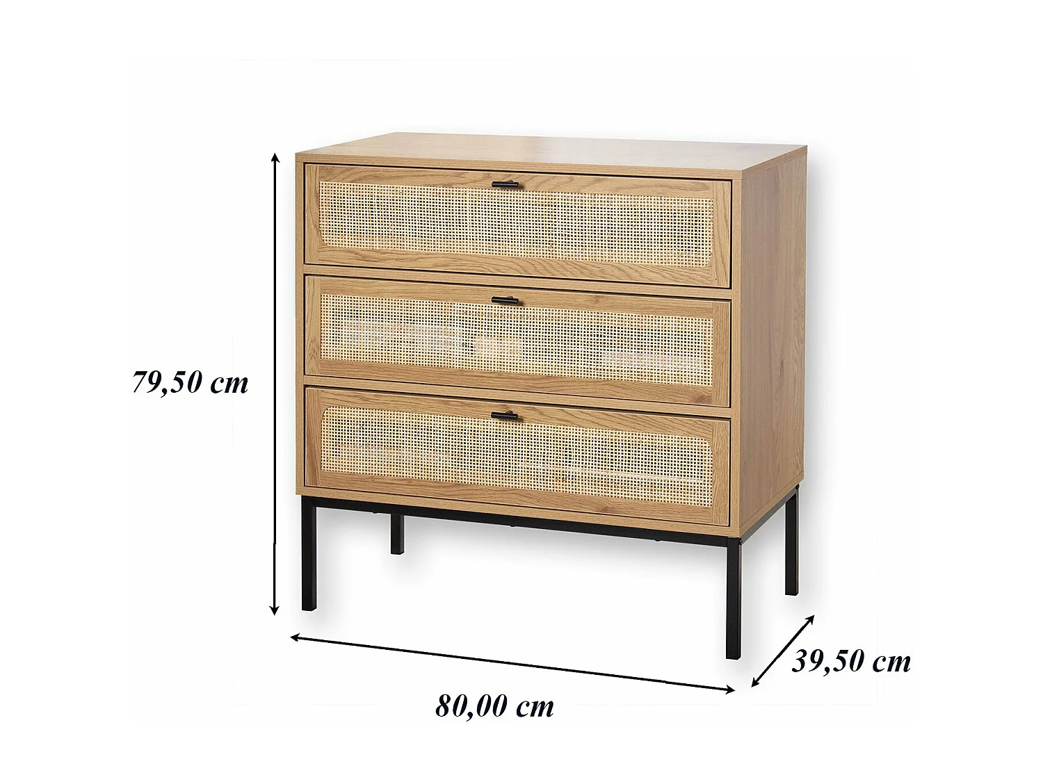 Commode 3 Tiroirs Façade Rotin L80 x P39 cm - JAYA