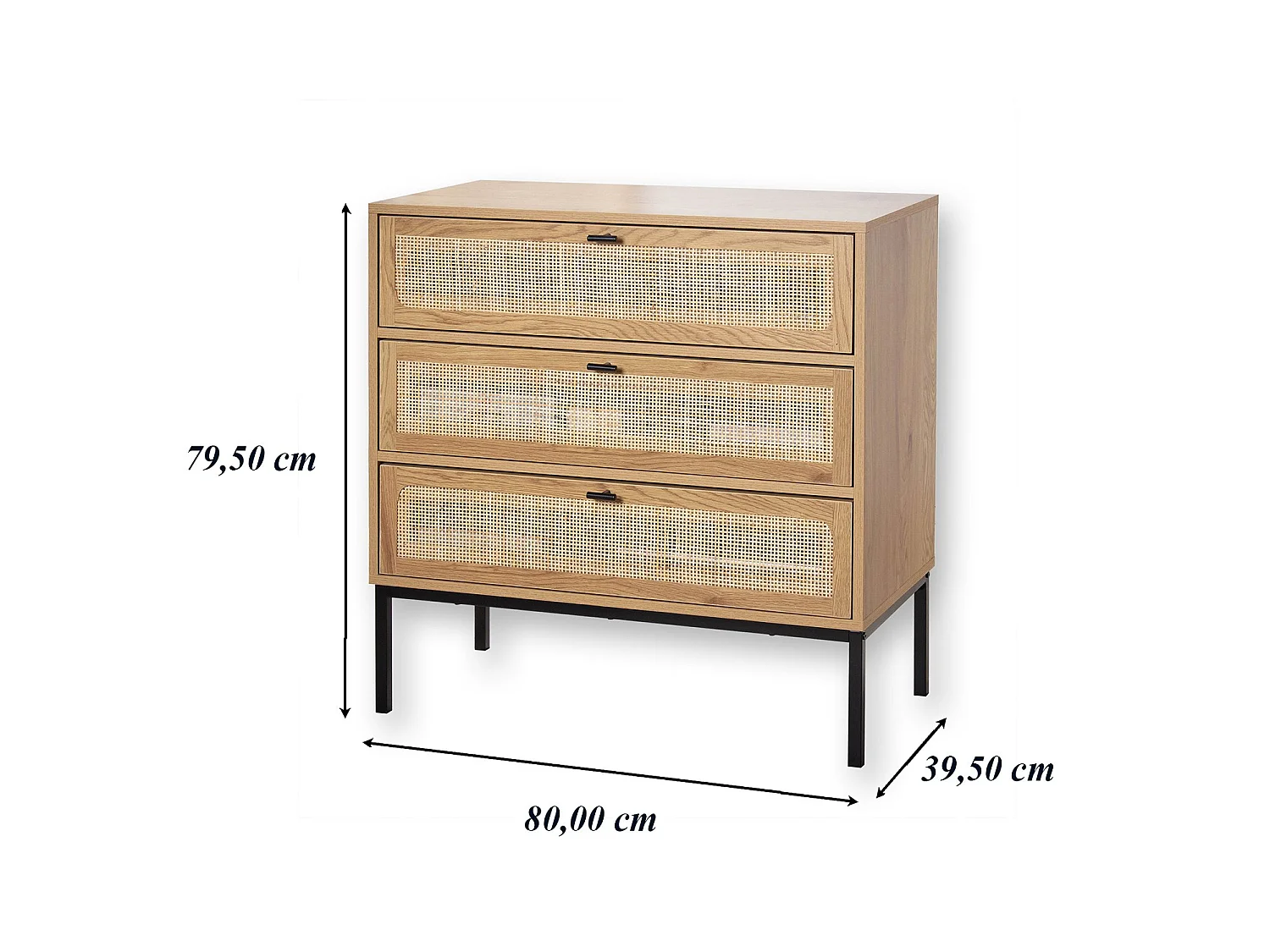 Commode 3 Tiroirs Façade Rotin L80 x P39 cm - JAYA