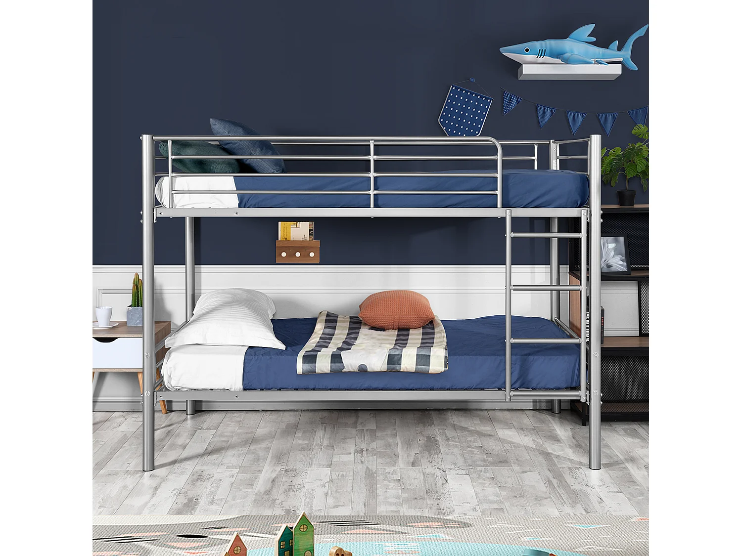 Meubles Cosy Lit superposé Lit surélevé pour 2 Personnes Sommier inclus 90 x 190 cm Métal laqué Gris Style Industriel