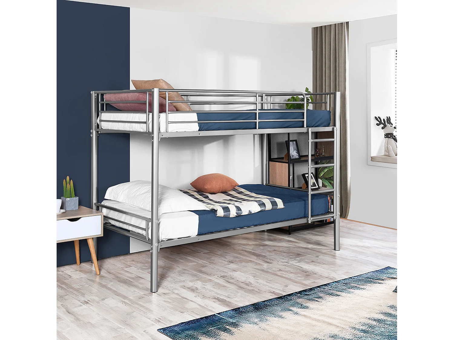 Meubles Cosy Lit superposé Lit surélevé pour 2 Personnes Sommier inclus 90 x 190 cm Métal laqué Gris Style Industriel