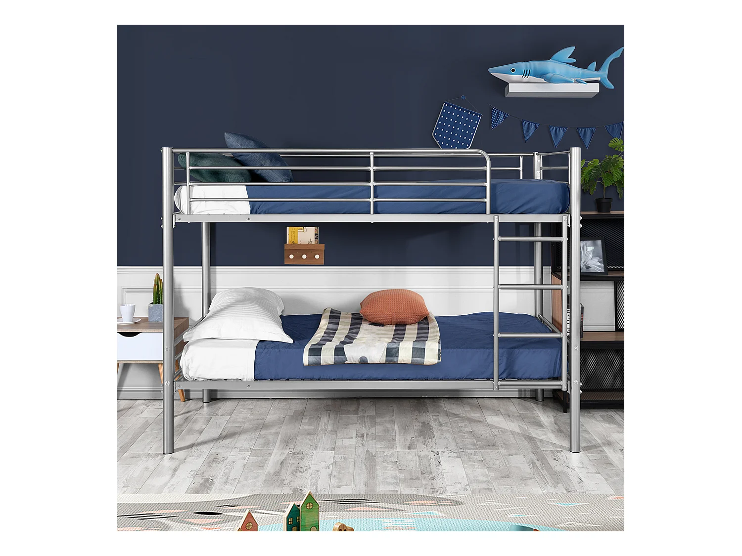Meubles Cosy Lit superposé Lit surélevé pour 2 Personnes Sommier inclus 90 x 190 cm Métal laqué Gris Style Industriel