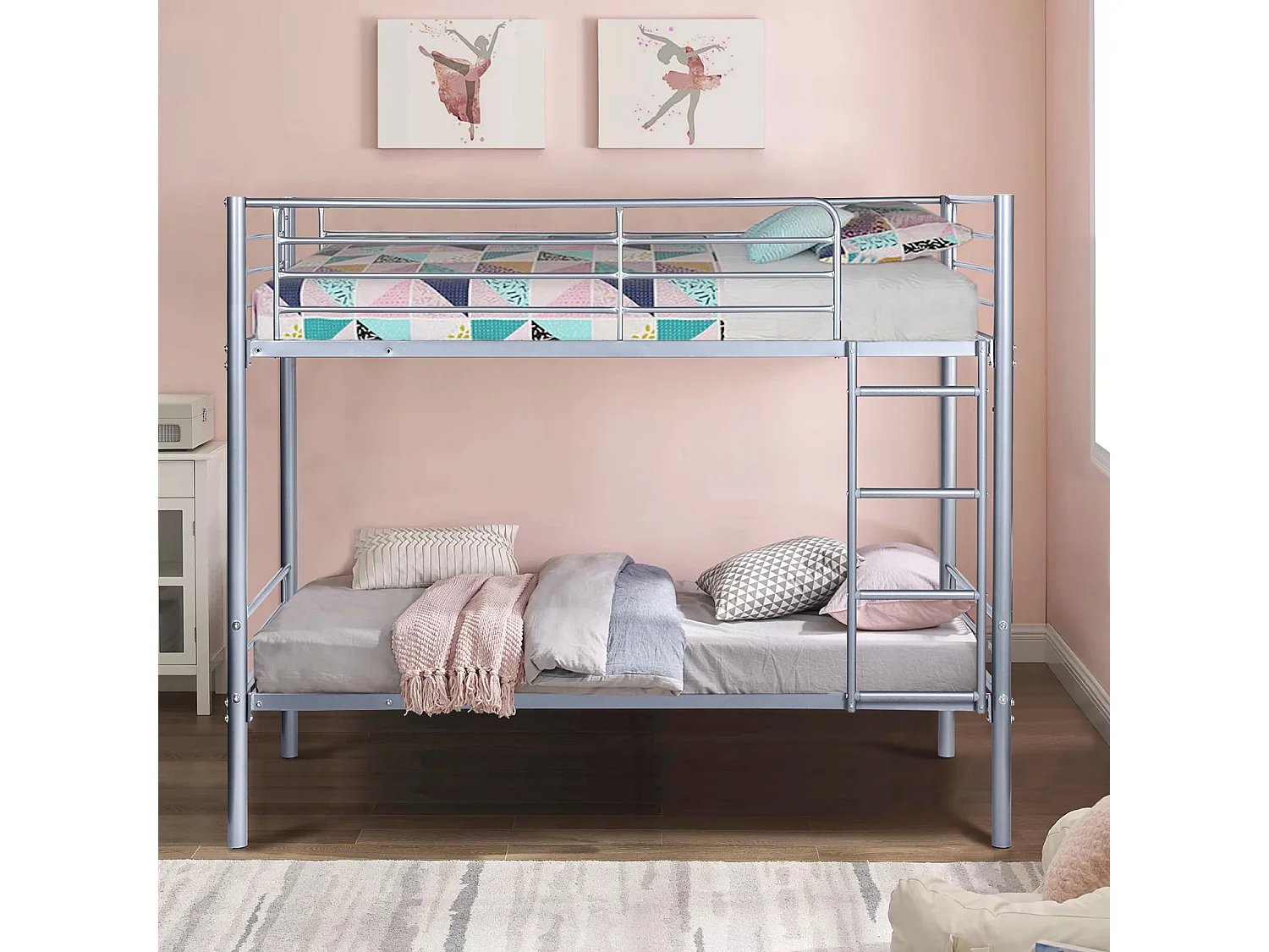 Meubles Cosy Lit superposé Lit surélevé pour 2 Personnes Sommier inclus 90 x 190 cm Métal laqué Gris Style Industriel