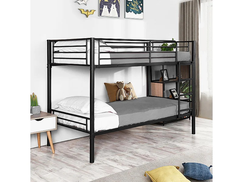 Meubles Cosy Lit superposé Lit surélevé pour 2 Personnes Sommier inclus 90 x 190 cm Métal laqué Noir Style Industriel