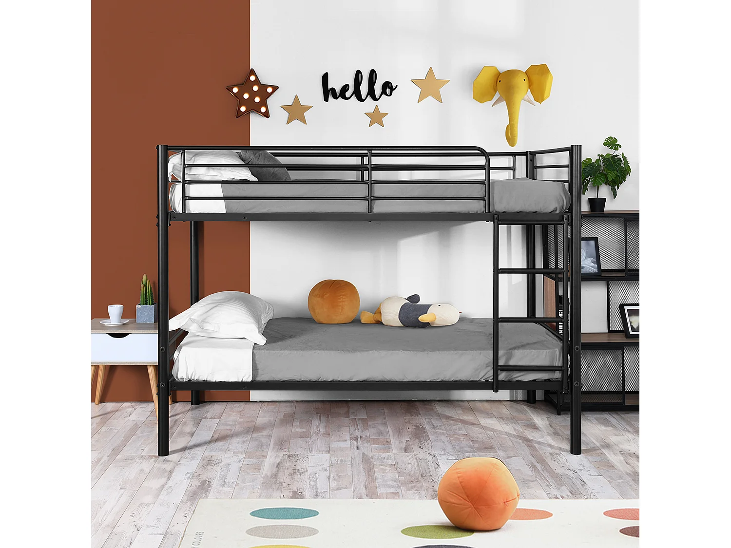 Meubles Cosy Lit superposé Lit surélevé pour 2 Personnes Sommier inclus 90 x 190 cm Métal laqué Noir Style Industriel