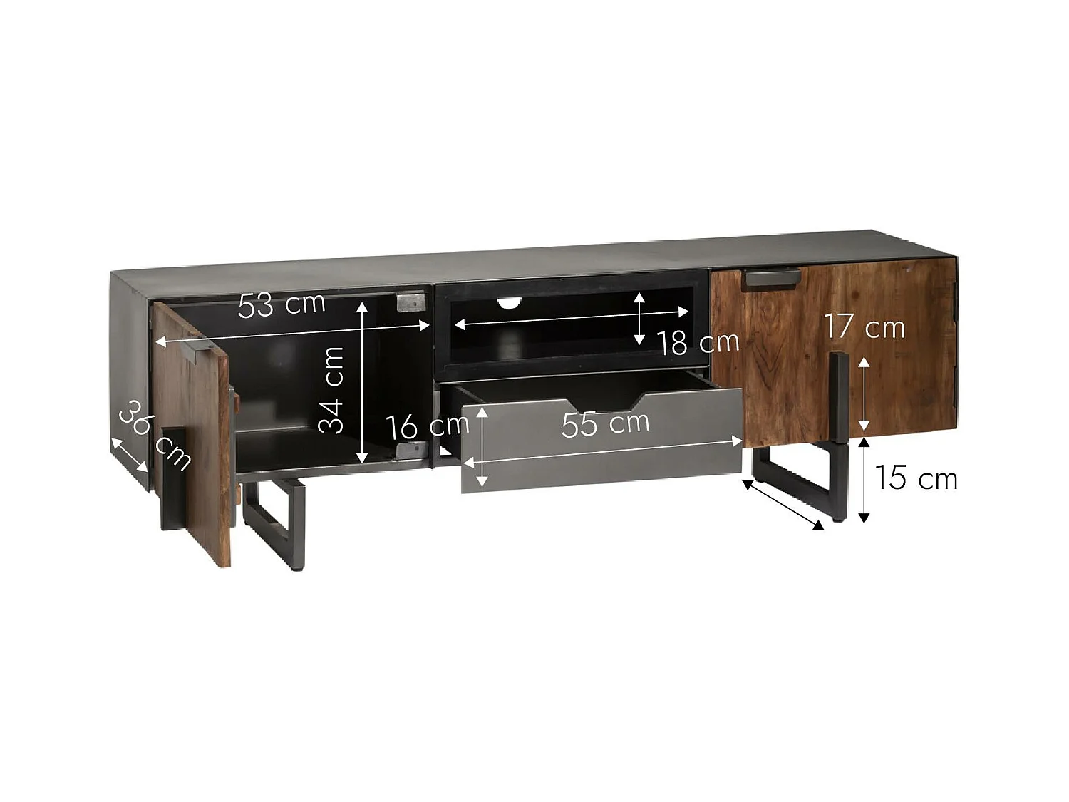Meuble TV bois d'acacia et métal Brune