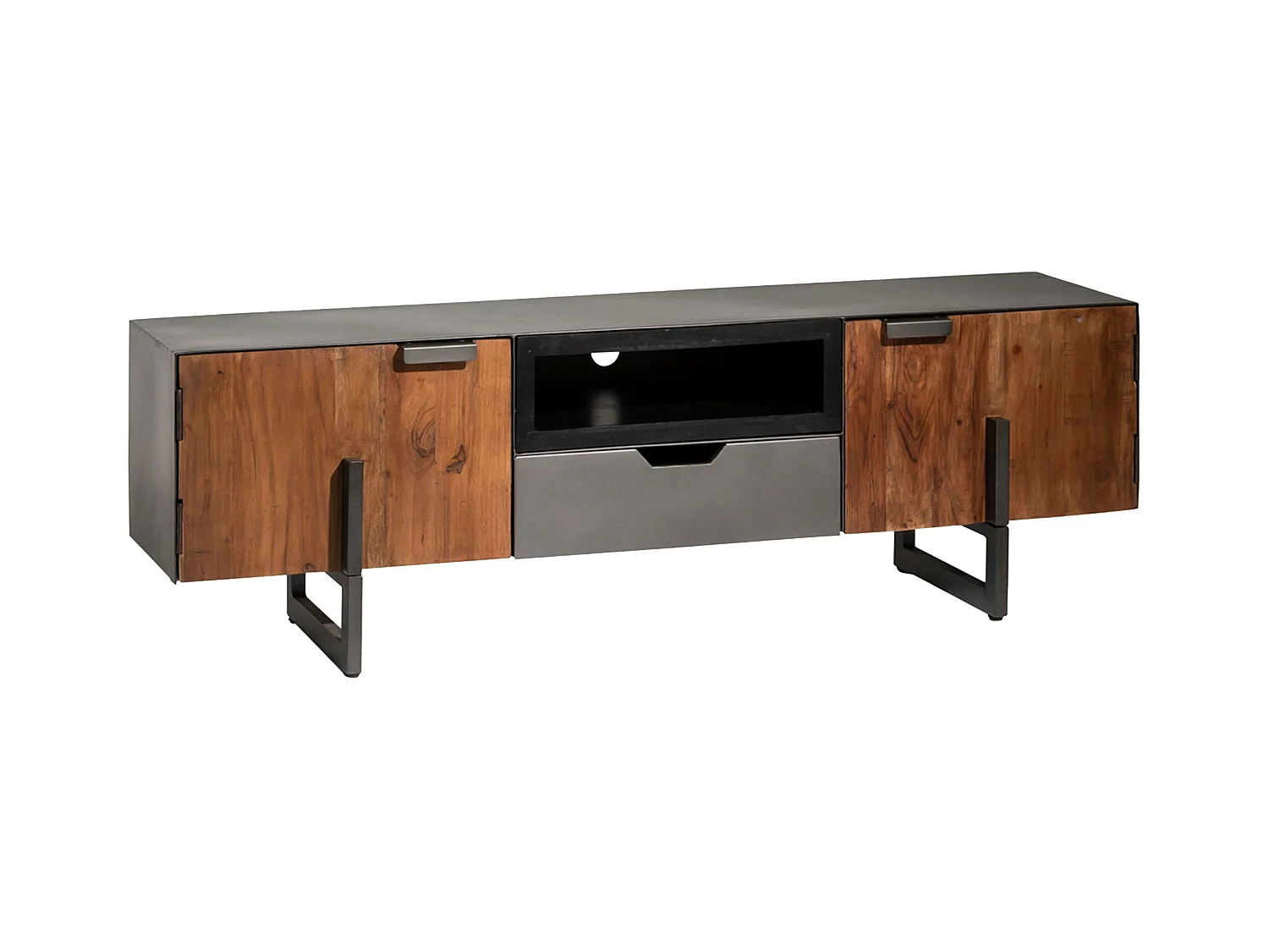 Meuble TV bois d'acacia et métal Brune