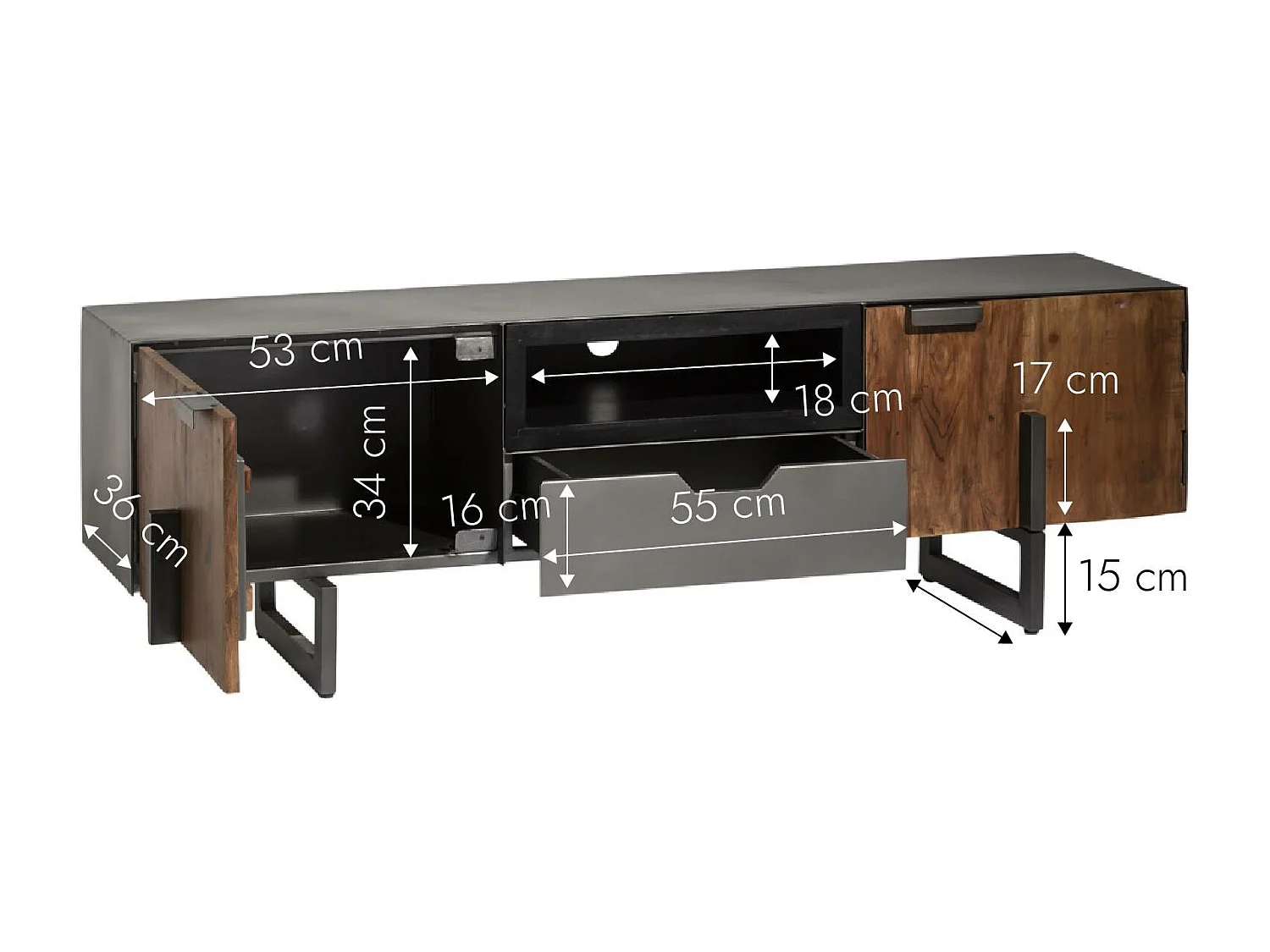 Meuble TV bois d'acacia et métal Brune