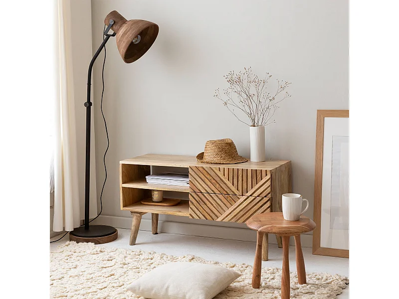 Mueble de TV de madera de mango en espiga Maëva con almacenamiento